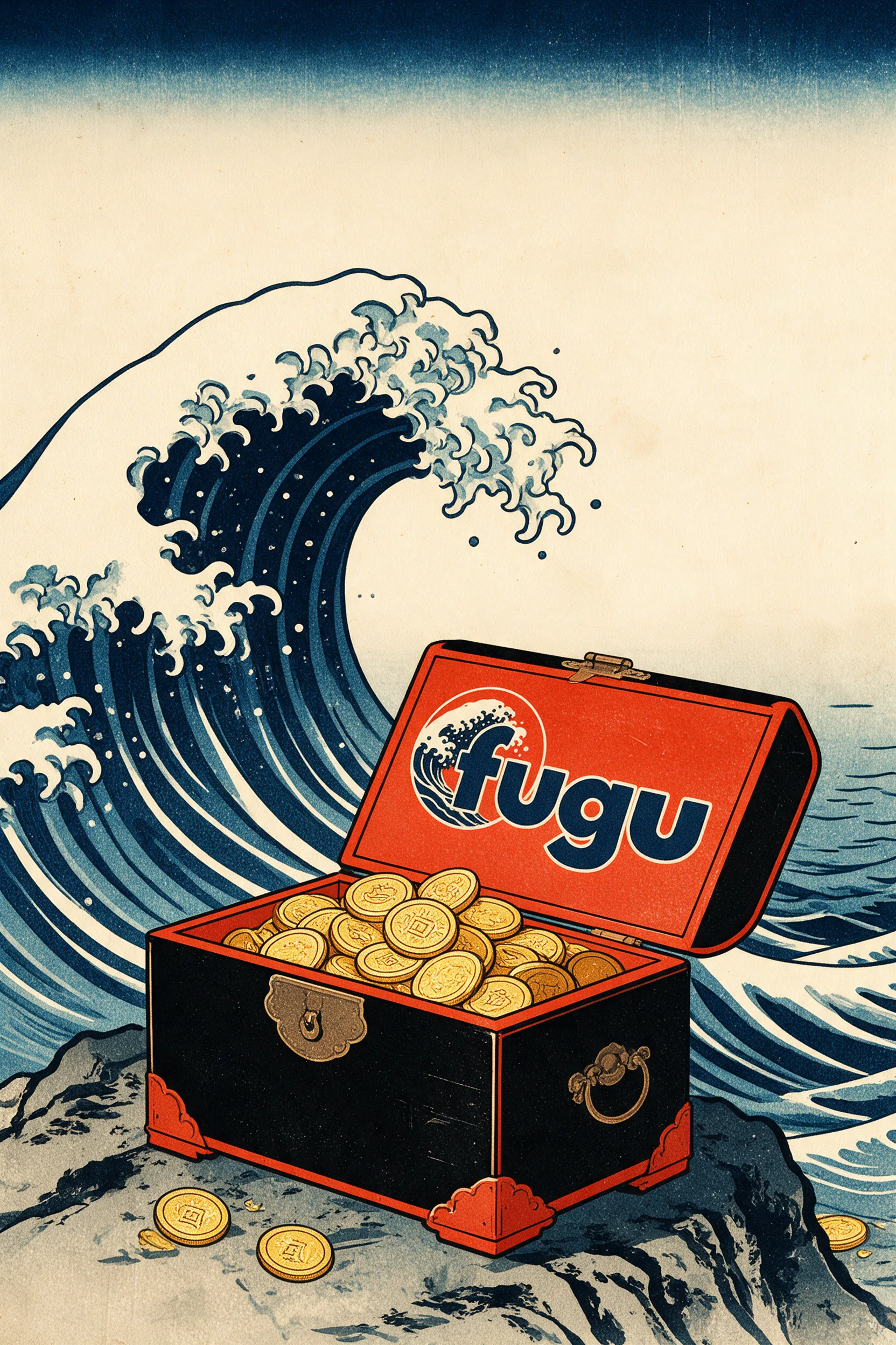 Fugu welcome bonus chest with coins and waves